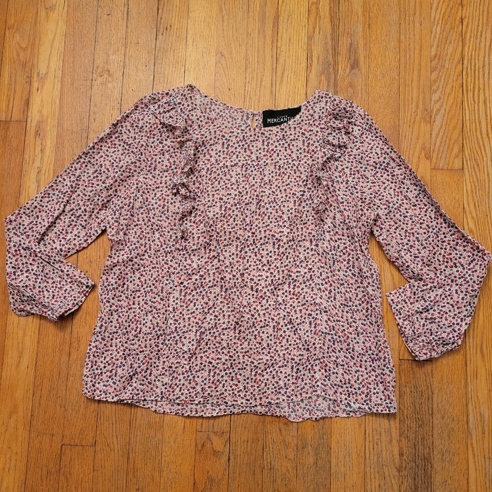 J Crew‎ 12 Blouse Floral Ruffle Front Long Sleeve Ditzy Dainty Cottage Feminine